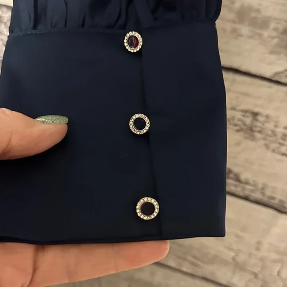 NWT Express Navy Satin Tie Back Blouse Size Large - Picture 7 of 7
